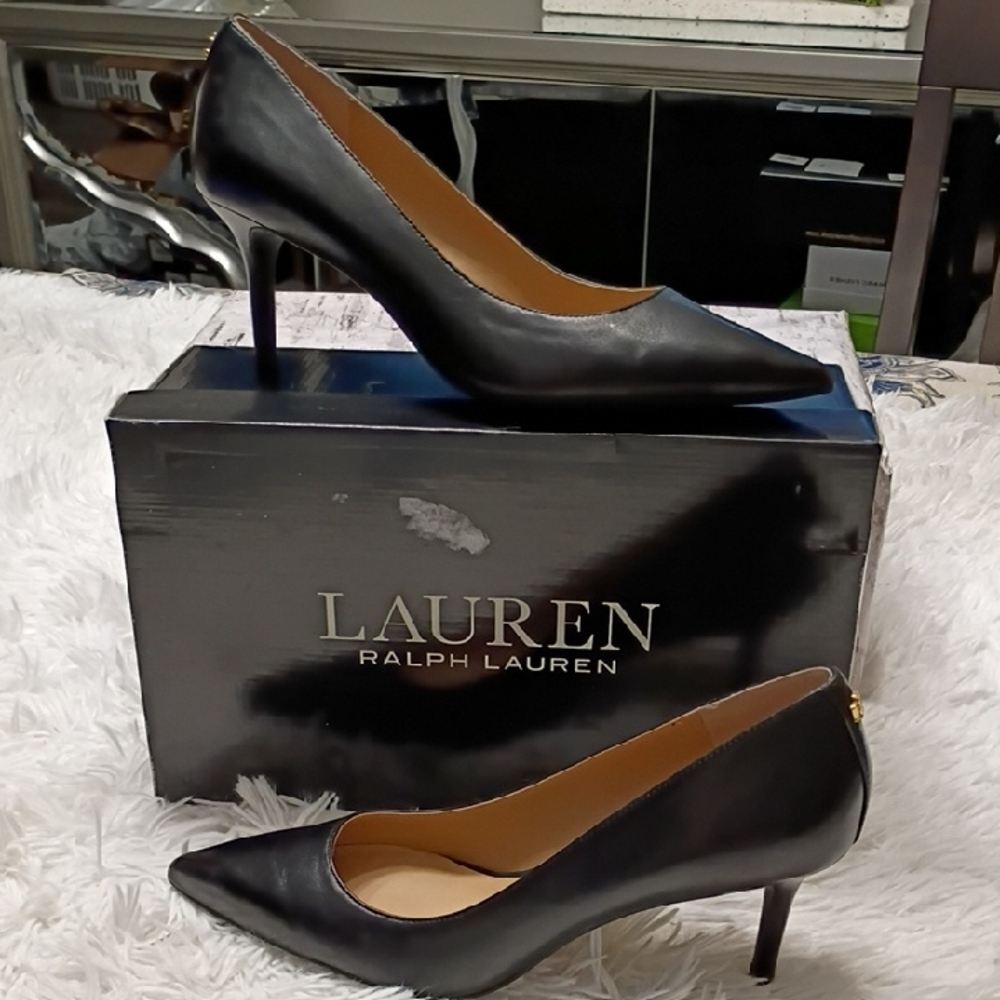 New Lanette Lauren Ralph Lauren Classic Black Leather Pumps Heels Size 7.5